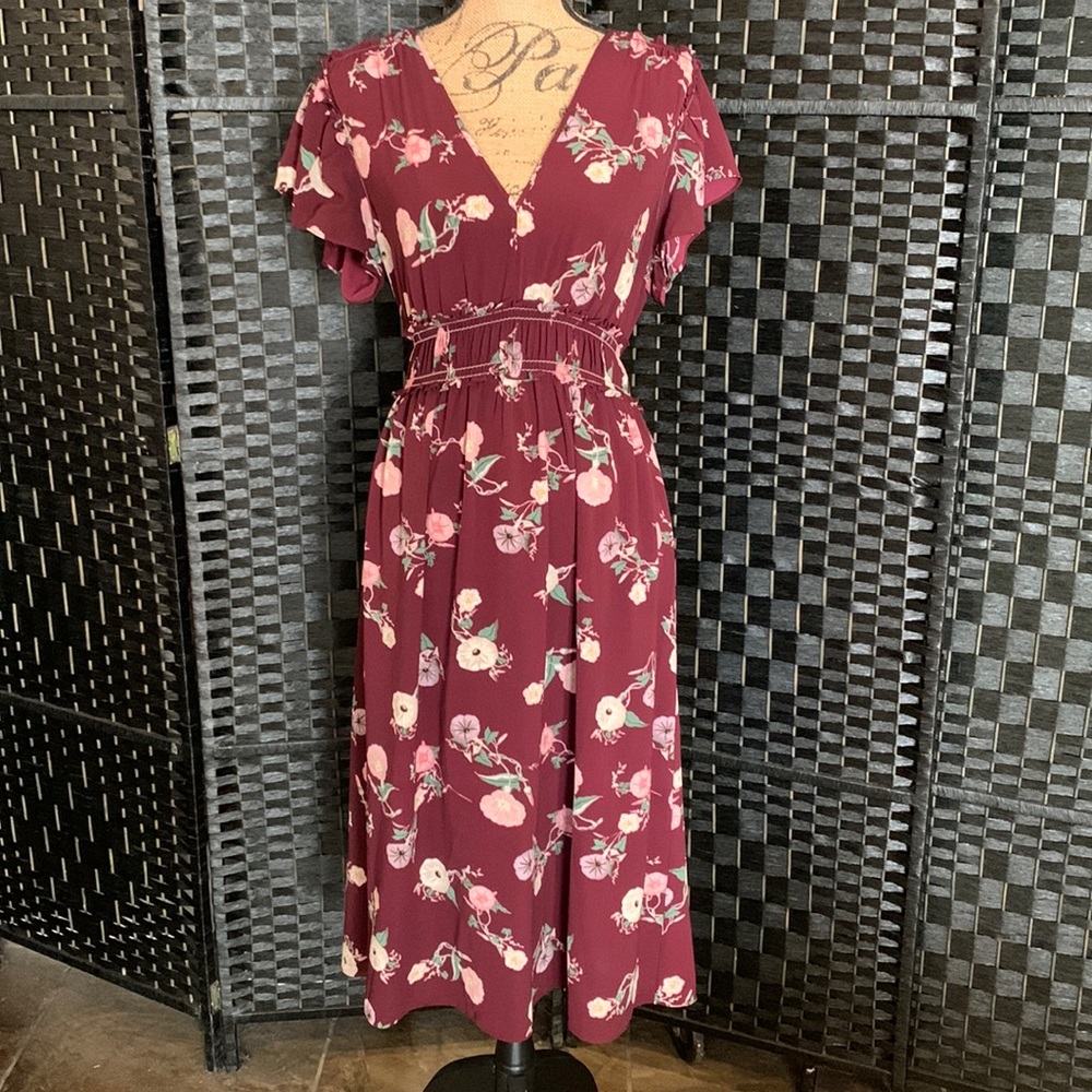 Max edition burgundy dress with multicolored flowers in size medium